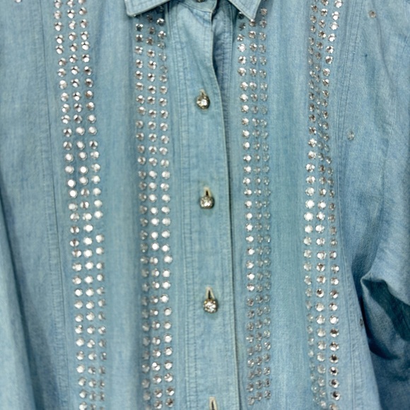 Vintage 80's  Fini Lignarolo Denim and Rhinestone Button Down - Picture 5 of 8